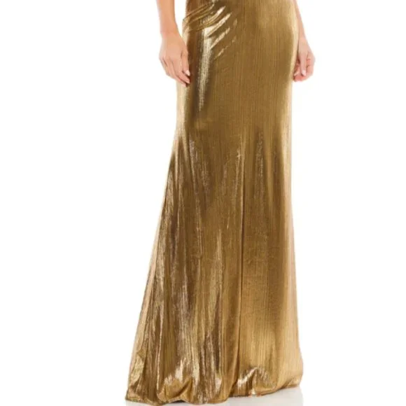 MAC DUGGAL26408METALLIC FAUXWRAP SPAGHETTI STRAPS BRONZE GOWN sz 2